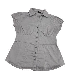 Banana Republic Gray Button-Front Collared Blouse Size 6 Y2k